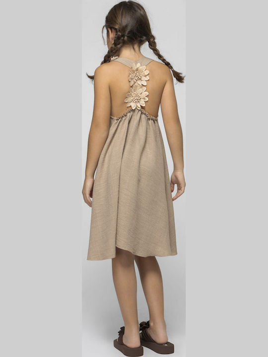 Girls Dress Floral Dark Beige
