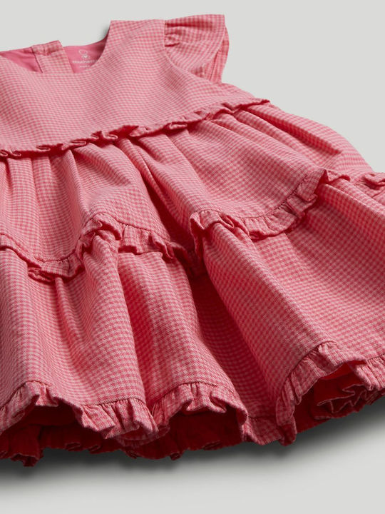 Girls Dress Sleeveless Checked Set With Panty Pink