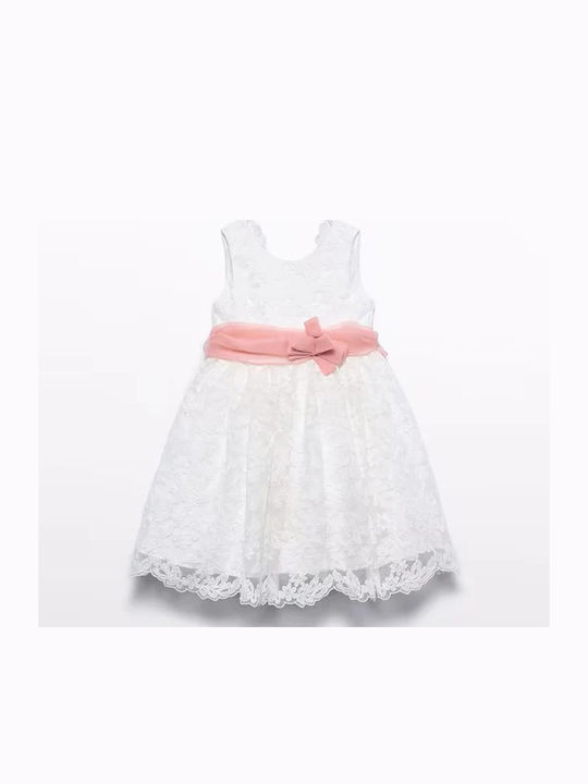 Girls Dress Sleeveless with Lace for Flower Girl Set of 2 with Accessories White