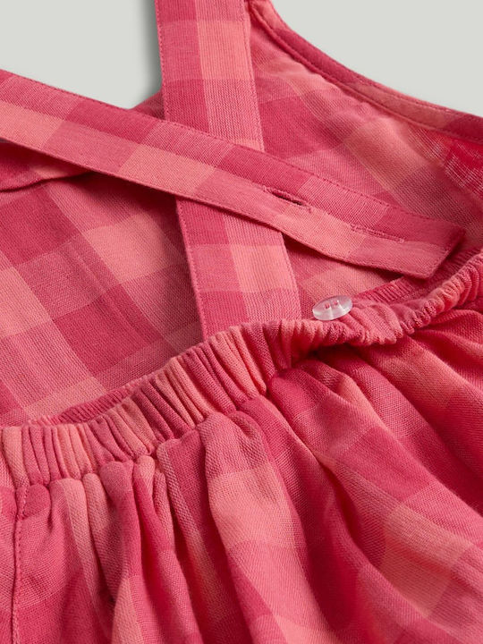 Girls Dress Checked Set with Top Pink