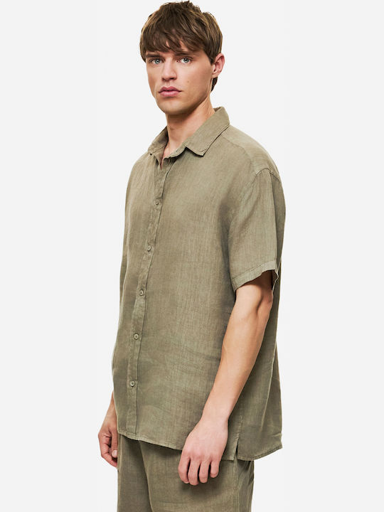 Short Sleeve Linen Shirt in Regular Fit Taupe