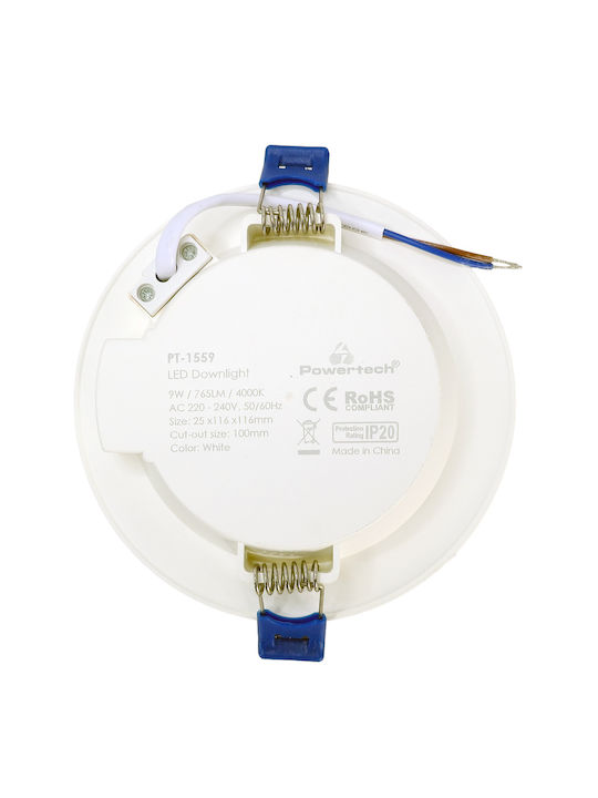 Powertech Kunststoff Deckenstrahler mit Eingebauter LED und Natürliches Weiß Licht Weiß 11,6x11,6cm