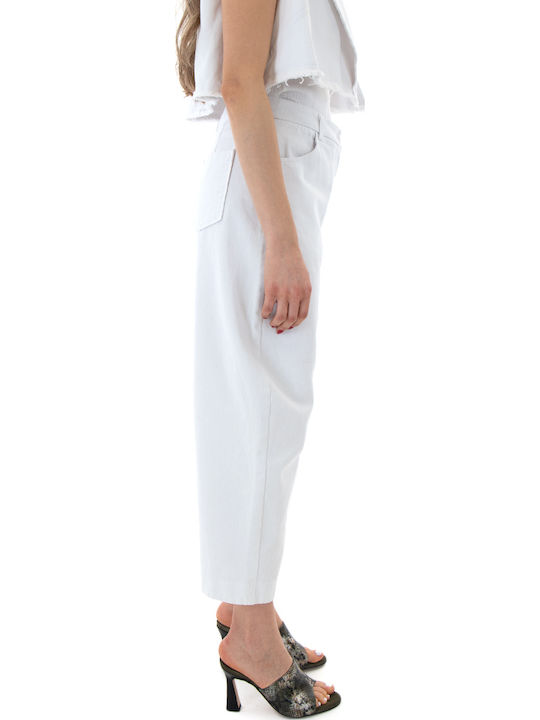 Дамски Текстилен Панталон Бял