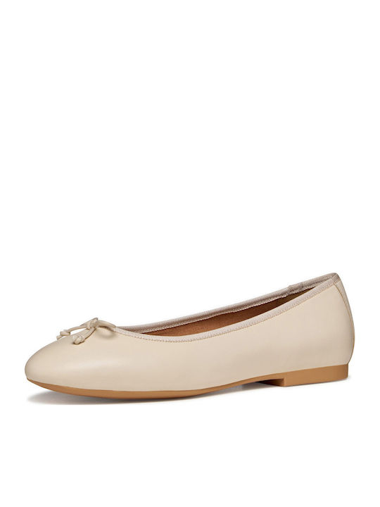 Palmaria Leather Women's Ballerina Shoes in Beige Colour