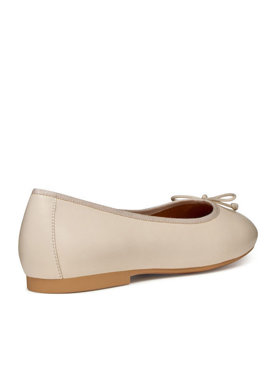 Palmaria Leather Women's Ballerina Shoes in Beige Colour