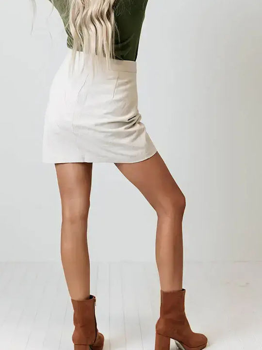 Δερμάτινη Mini Φούστα Μπεζ