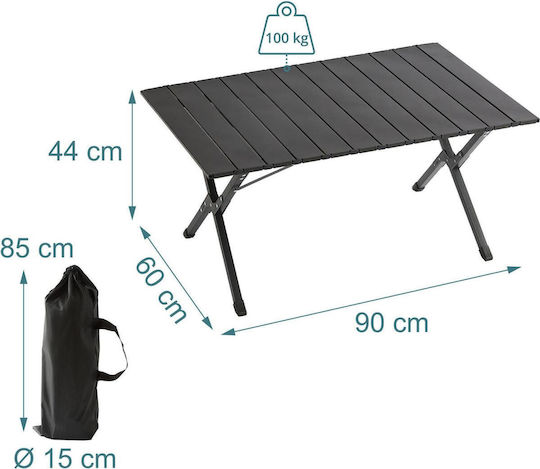 Relaxdays Τραπέζι Μεταλλικό για Camping Πτυσσόμενο 44x90x60cm Μαύρο