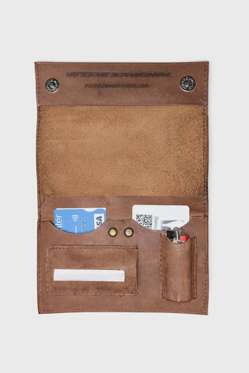 Gk Shoes Tobacco Pouch Made of Artificial Leather Handmade with Button Gk Brown