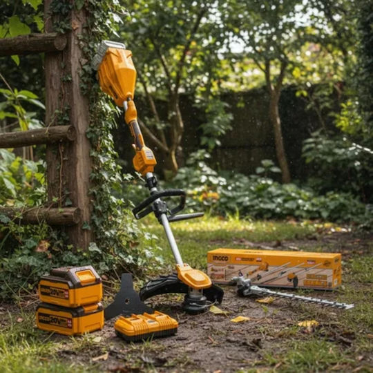 Ingco CSTLI2040386 3 in 1 Battery Garden Multi Tool Pole Saw Lawnmower Hedge Trimmer Attachment