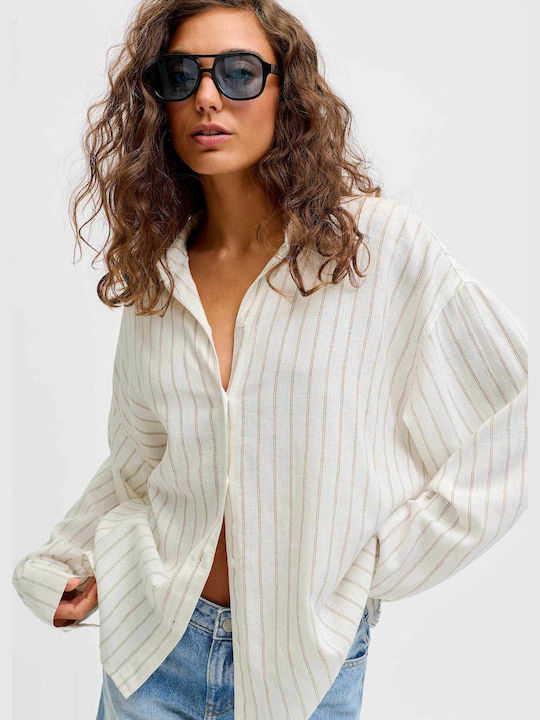 Long Sleeve Women's Linen Shirt Off White
