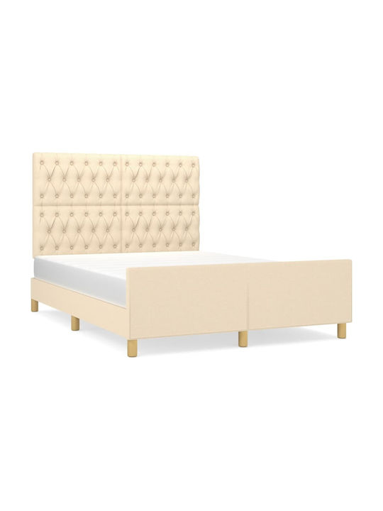 Double Upholstered Bed with Fabric Cream for Mattress 140x200cm