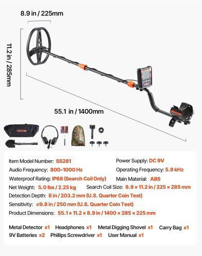 Vevor DPJSTCQJB10ID7GHN001V9 Metal / Gold Detektoren für Boden mit Erkennungstiefe 25.4cm und Wasserdichte Spule