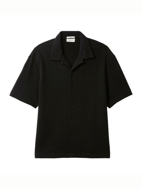 Short Sleeve Cotton Shirt in Wide Fit Black