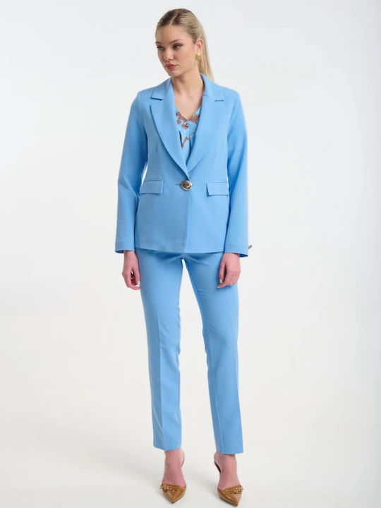 Fibes Damen Krepp Tailliertes Blazer Hellblau