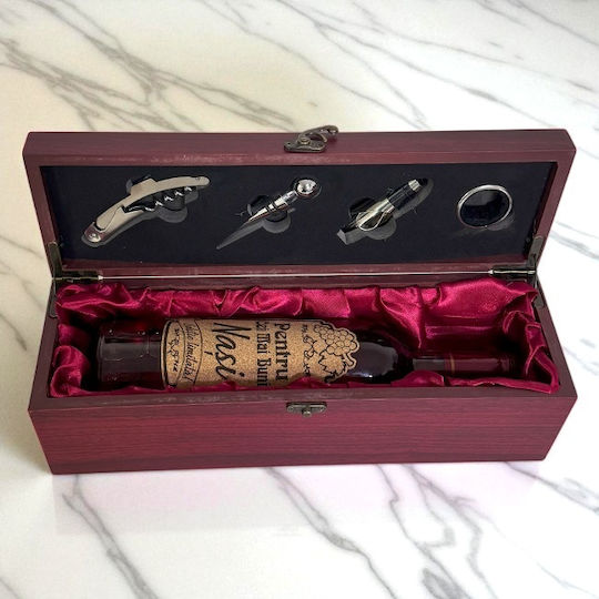 Elegante Holzbox mit Griff, Eine Flasche Wein, Nachricht Best Godparents, 4 Barzubehör