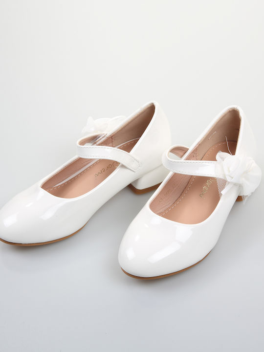 Kids Ballerinas with Hoop & Loop Closure Patent Leather White