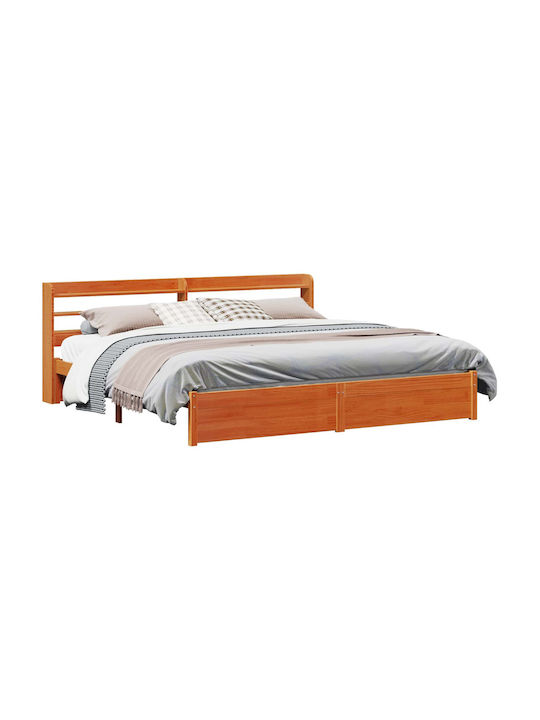 Pat Single Din Lemn Ceară Maro Cu Plăci Pentru Saltea 82x200cm