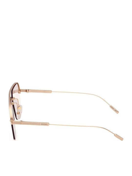 Zegna Women's Sunglasses with Rose Gold Metallic Frame and Pink Lens EZ0213 29E