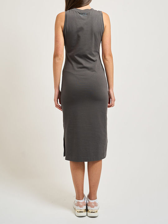 Καλοκαιρινό Midi Φόρεμα με Σκίσιμο Gray Pinstripe