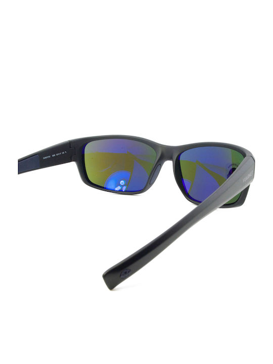 Unisex Sunglasses with Black Horn-Rimmed Frame and Black Mirror Lens