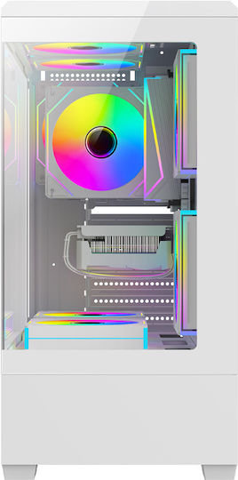 Darkflash C365 Gaming Midi-Turm Computergehäuse mit Seitenfenster und RGB-Beleuchtung Weiß + 5 Lüfter