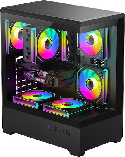 Darkflash C365 Gaming Midi Tower Κουτί Υπολογιστή με Πλαϊνό Παράθυρο και RGB Φωτισμό Μαύρο + 5 Fans