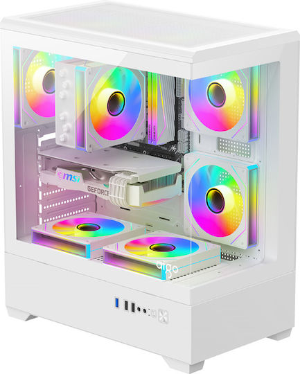 Darkflash C365 Gaming Midi-Turm Computergehäuse mit Seitenfenster und RGB-Beleuchtung Weiß + 5 Lüfter