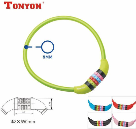 Tonyon Kabelschloss mit Kombination 4-stellige 8mm*650mm Hochwertige PVC-Beschichtung 1804-p