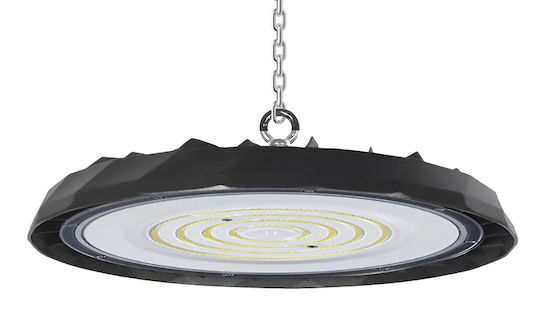 Powertech Kommerzielle Glockenlichter 100W Kühles Weiß 10000lm mit Eingebauter LED Schwarz Ø30xH4cm