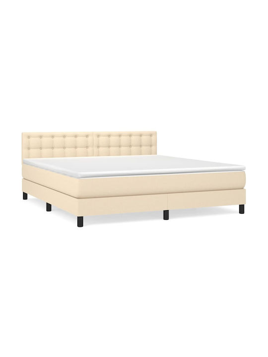 Bed Queen Upholstered with Fabric Blue with Slats & Mattress 160x200cm