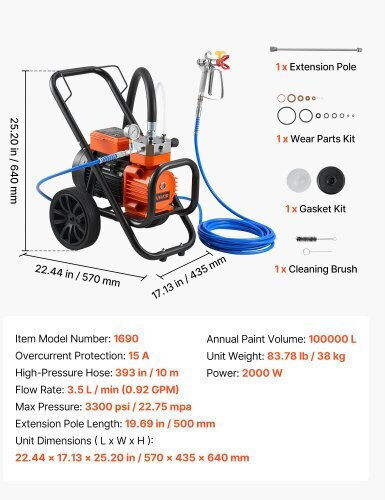 Vevor GMSGYWQPTJ306ABCM001V2 Electric Paint Spray Gun 2000W with 3.5lt Container
