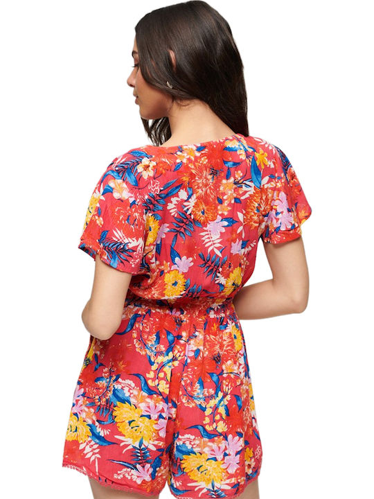 Beach Playsuit Damen Kurzärmelig Einteiler Shorts Rot