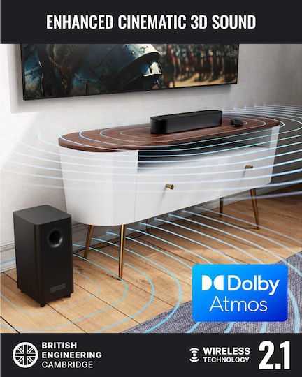 Majority Bowfell Axis Soundbar 2.1 200W mit Kabellosem Subwoofer und Fernbedienung Schwarz