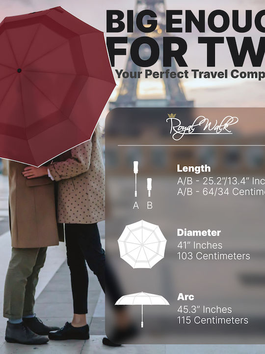 Royal Walk Winddicht Regenschirm Kompakt Rot