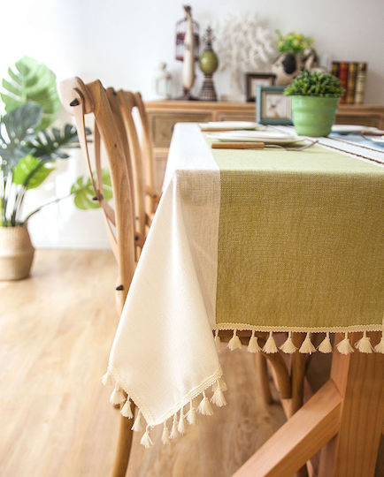 FRIPIA Linen Tablecloth With Blue-Green Embroidery 140x220cm