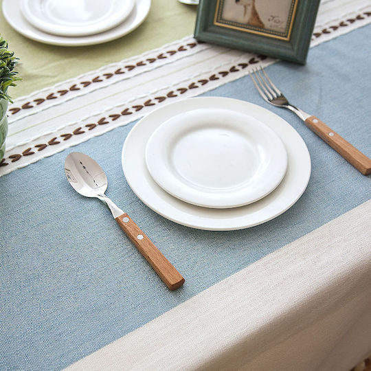 FRIPIA Linen Tablecloth With Blue-Green Embroidery 140x250cm
