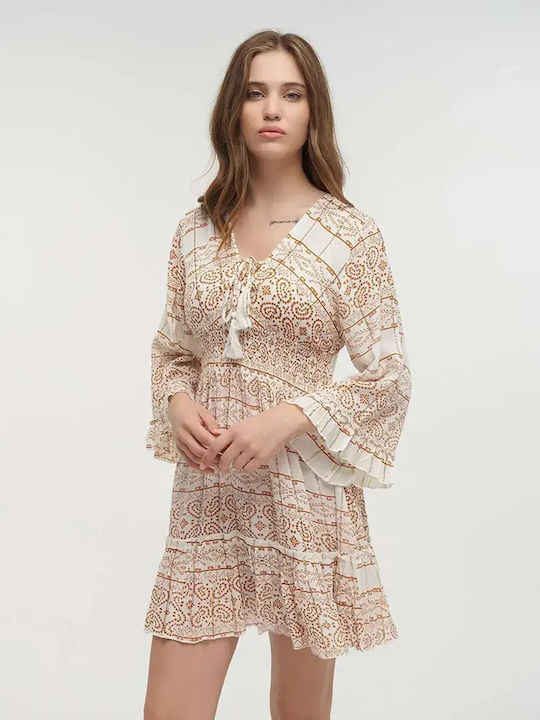Mini Abendkleid Weiß / Braun