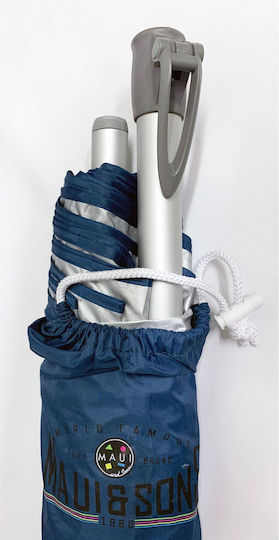 Maui & Sons Folding Aluminum Beach Umbrella Diameter 2.2m with UV Protection and Air Vent Grey Blue