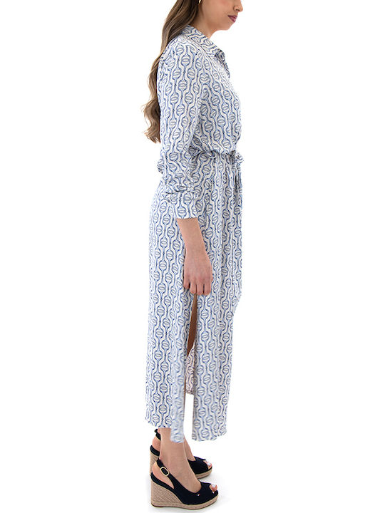 Maxi Hemdkleid Ecru- Blau