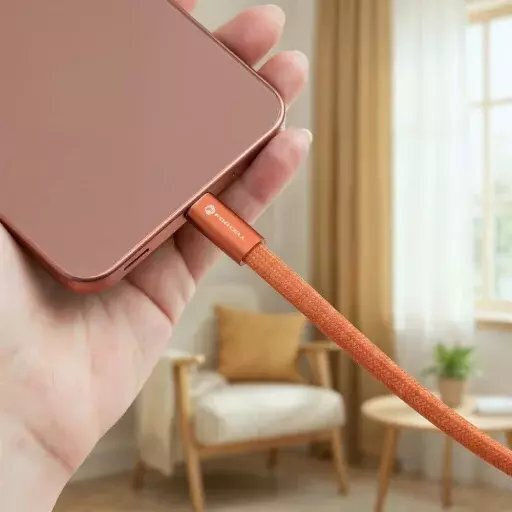 Forcell Flat USB 2.0 Cable USB-C Male - USB-C 100W Orange 1.2m