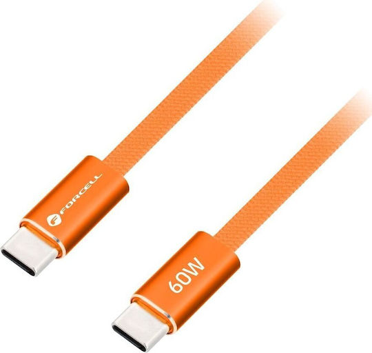 Forcell Flat USB 2.0 Cable USB-C Male - USB-C 60W Orange 1.2m