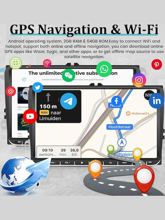 Auto-Audiosystem 2 DIN Bluetooth USB Wi-Fi GPS Apple CarPlay Android Auto mit 9-Zoll Touchscreen