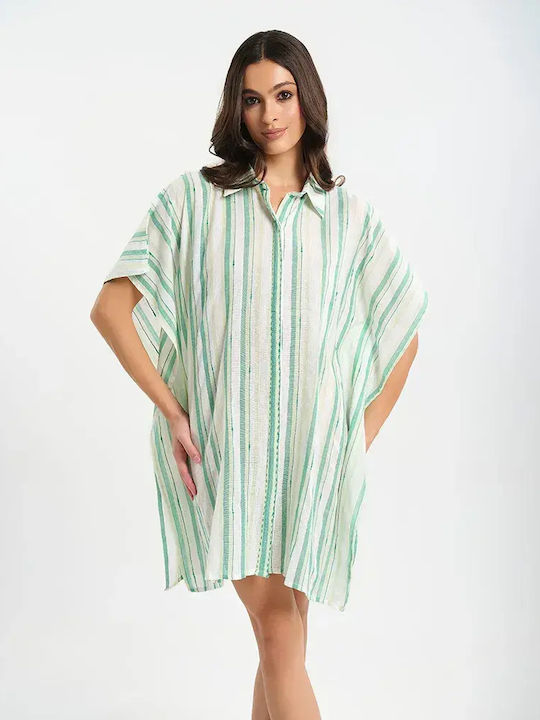 Ble Resort Collection Едно Размер 100% Блуза За Плаж Бял/Зелен