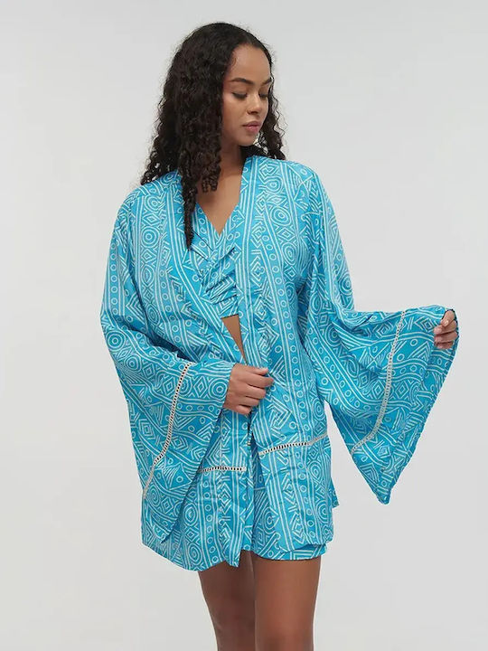 Ble Resort Collection Design One Size 100% Women's Mini Beach Kimono Turquoise