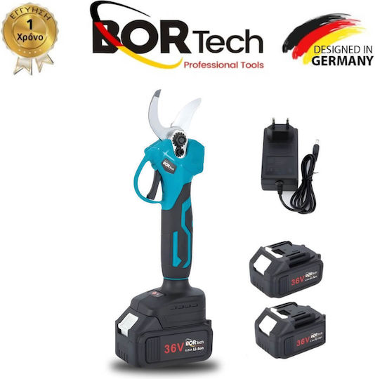 Bortech Ψαλίδι Κλαδέματος Μπαταρίας 36V 2x6Ah/6Ah με Μέγιστη Διάμετρο Κοπής 37mm σε Βαλιτσάκι Μεταφοράς