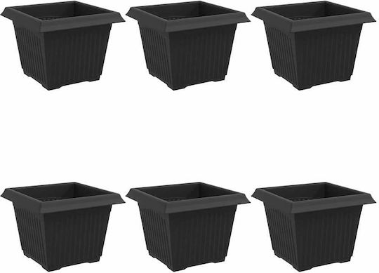 vidaXL Set of 6 Plastic Black Flower Pots 23x17.5cm