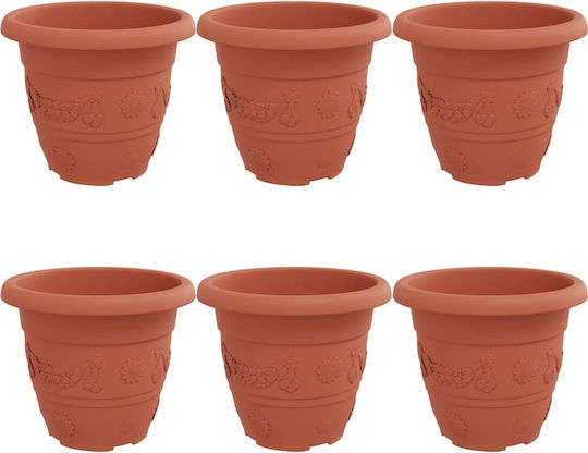 vidaXL Set 6 Ghivece De Flori Din Plastic Cărămiziu 26x21.5cm