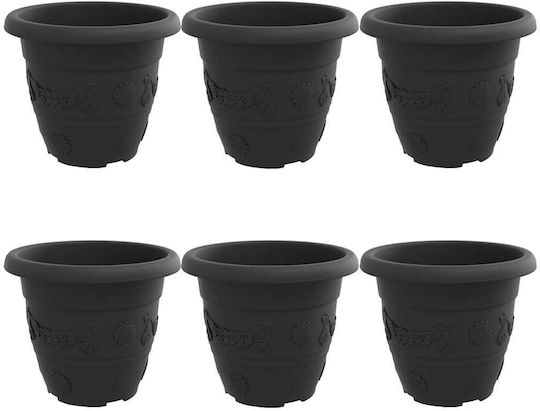 vidaXL Set of 6 Plastic Flower Pots Black 26x21.5cm