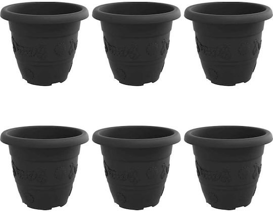 vidaXL Set of 6 Plastic Flower Pots Black 22x18cm