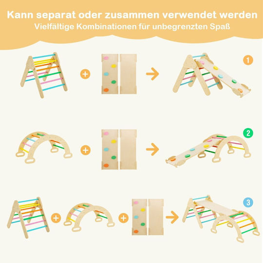 Costway Triunghi de Cățărare Set cu Leagăn Multicolor pentru 1+ Ani